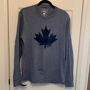 Roots Heather Gray Long Sleeve with Navy Maple Leaf